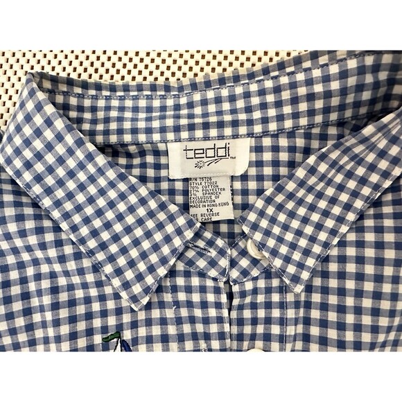 VINTAGE Teddi 1X Womens Top Button Shirt 80s Shoulder Pads Sail Boats GRANNYCORE - Picture 6 of 14